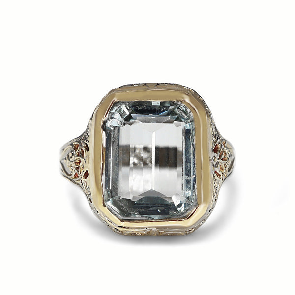 14ct Yellow and White Gold Vintage Aquamarine Ring BURLINGTON