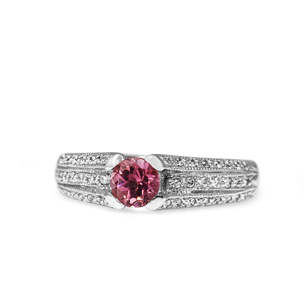18ct White Gold Pink Tourmaline and Diamond Ring