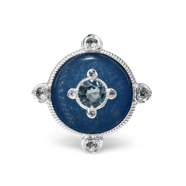 9ct White Gold Blue Jade and Topaz Ring