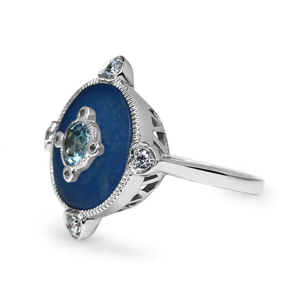 9ct White Gold Blue Jade and Topaz Ring