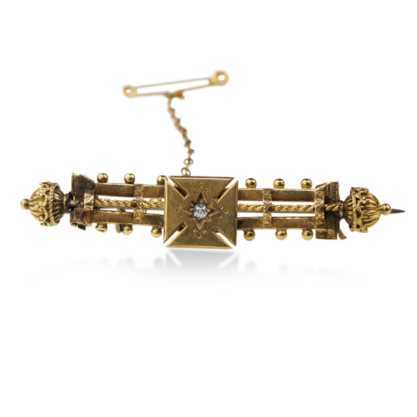 15ct Yellow Gold Antique Bar Brooch With Diamond