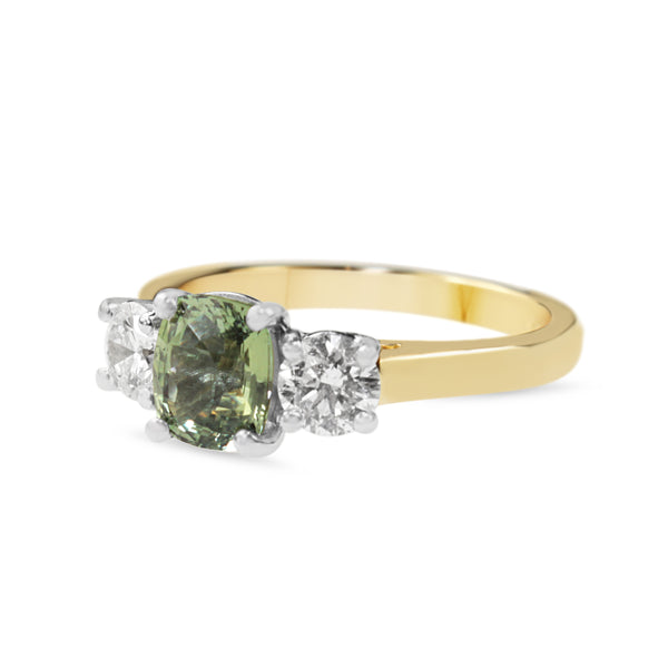18ct Yellow and White Gold Natural Alexandrite and Diamond 3 Stone Ring