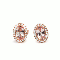 9ct Rose Gold Morganite and Diamond Halo Stud Earrings