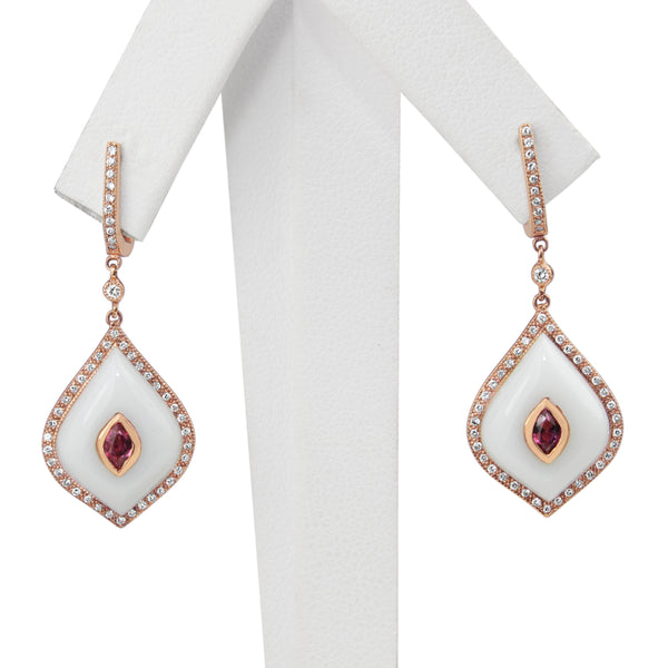 9ct Rose Gold Agate, Tourmaline and Diamond Earrings