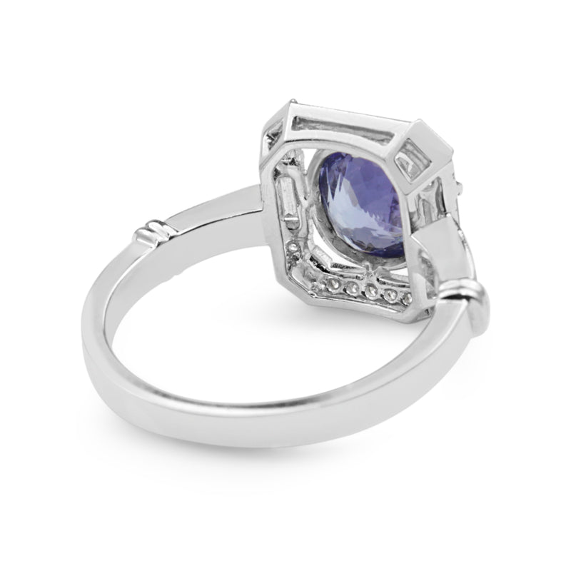 18ct White Gold Tanzanite and Diamond Deco Style Ring