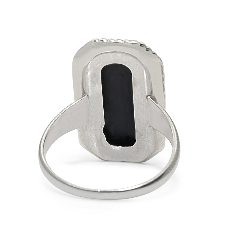 10ct White Gold Onyx and Diamond Art Deco Ring