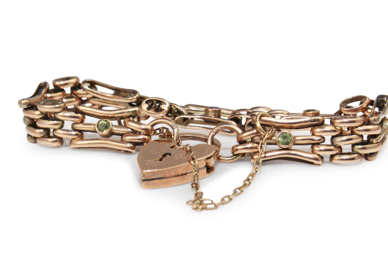 9ct Rose Gold Gate Link Bracelet with Amethyst and Peridot