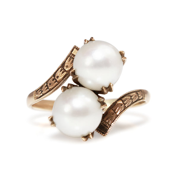 10ct Rose Gold Antique Cultured Pearl 'Moi et Toi' Ring
