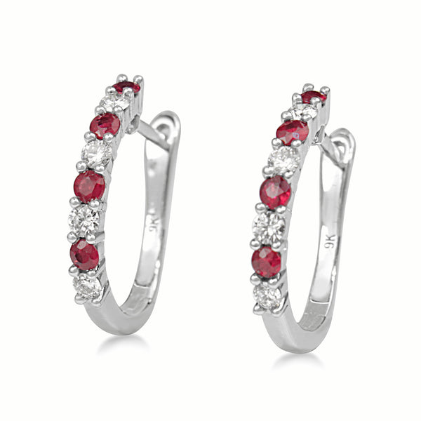 9ct White Gold Ruby and Diamond Hoop Earrings BURLINGTON