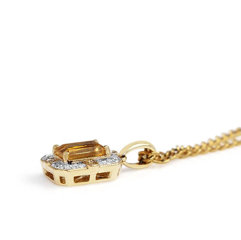 9ct Yellow and White Gold Citrine and Diamond Deco Style Necklace