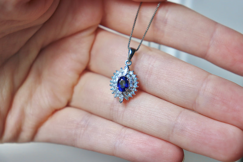 Platinum Marquise Sapphire and Diamond Double Halo Necklace
