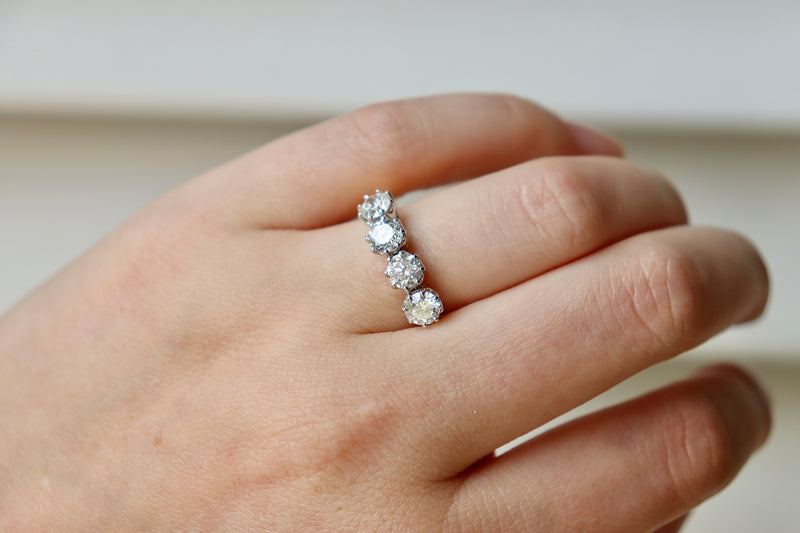 18ct Yellow and White Gold Victorian Style 4 Stone Diamond Ring