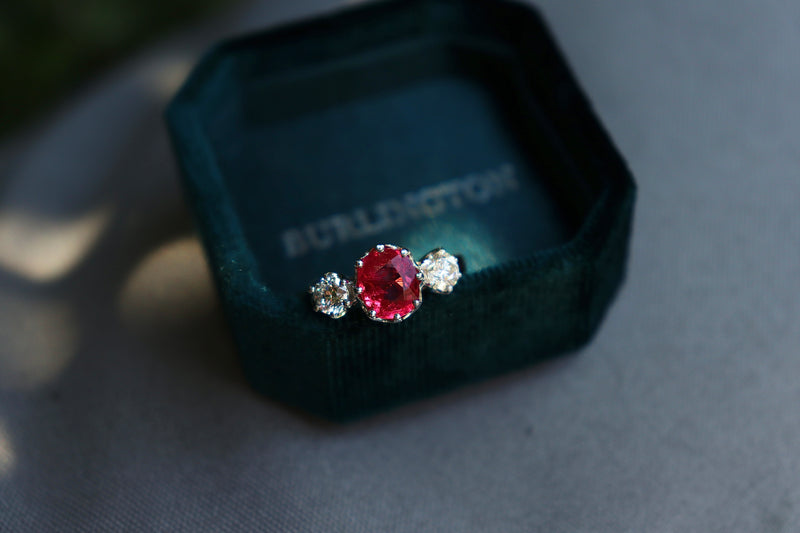 18ct Yellow and White Gold Vintage Style Ruby and Diamond 3 Stone Ring