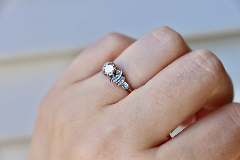 18ct Yellow Gold and Platinum Vintage Diamond Solitaire Ring