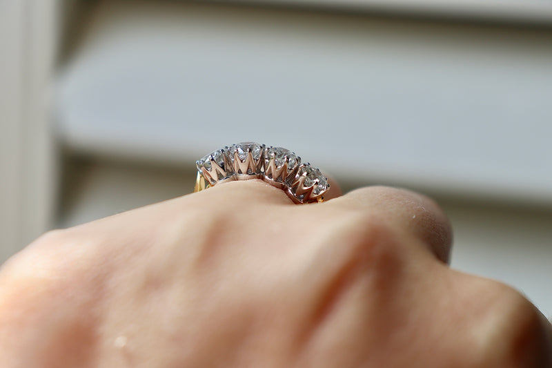 18ct Yellow and White Gold Victorian Style 4 Stone Diamond Ring