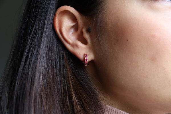 18ct Yellow Gold Ruby Hoop Earrings