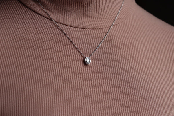 18ct White Gold Oval Bezel 1.03ct Lab Grown Diamond Necklace