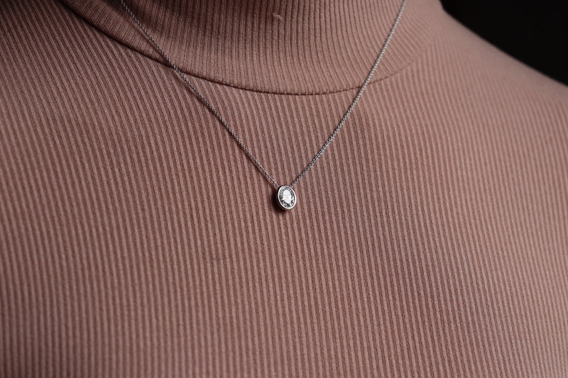 18ct White Gold Oval Bezel 1.03ct Lab Grown Diamond Necklace