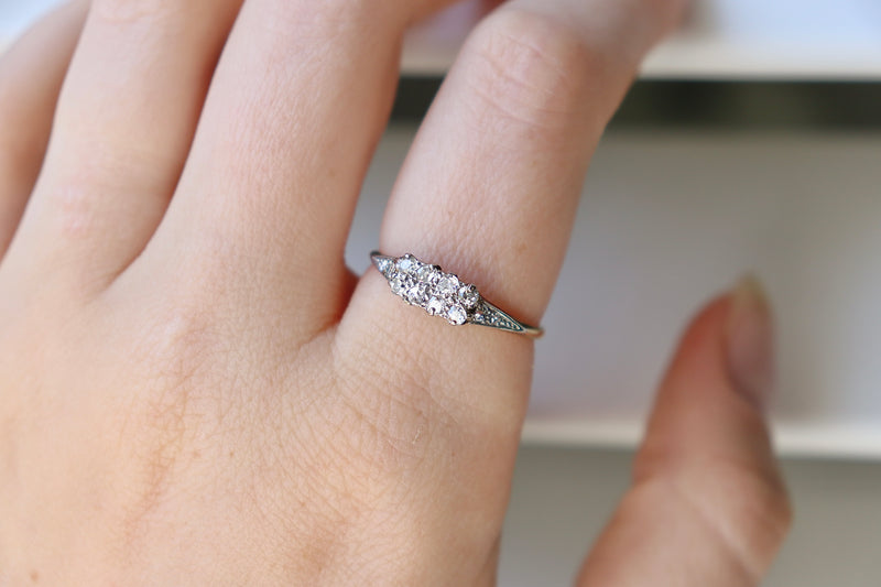 18ct Yellow and White Gold Antique 2 Row Old Cut Diamond Ring