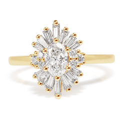 18ct Yellow Gold Oval Diamond Starburst Ring