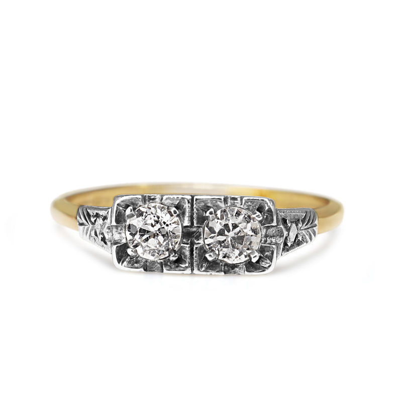 18ct Yellow and White Gold White Sapphire Vintage Ring