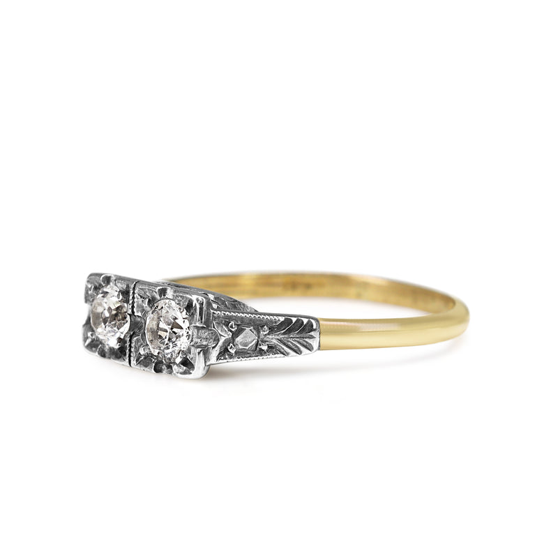 18ct Yellow and White Gold White Sapphire Vintage Ring