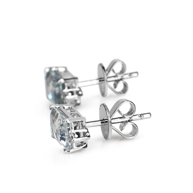 18ct White Gold Emerald Cut Aquamarine and Diamond Stud Earrings