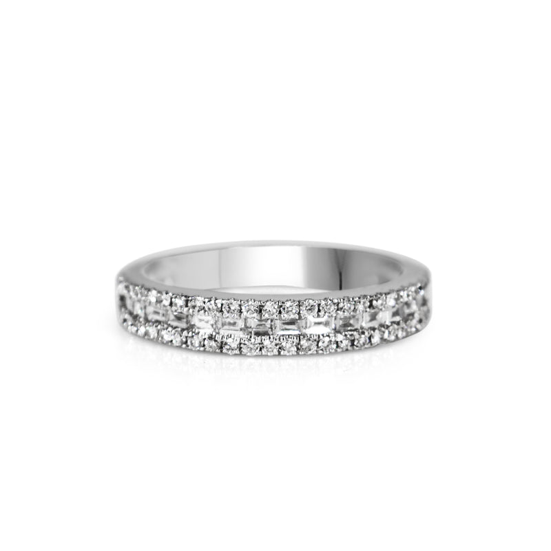 18ct White Gold Baguette and Brilliant Cut Diamond Band Ring