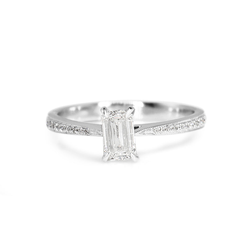 18ct White Gold Emerald Cut Diamond Solitaire Ring