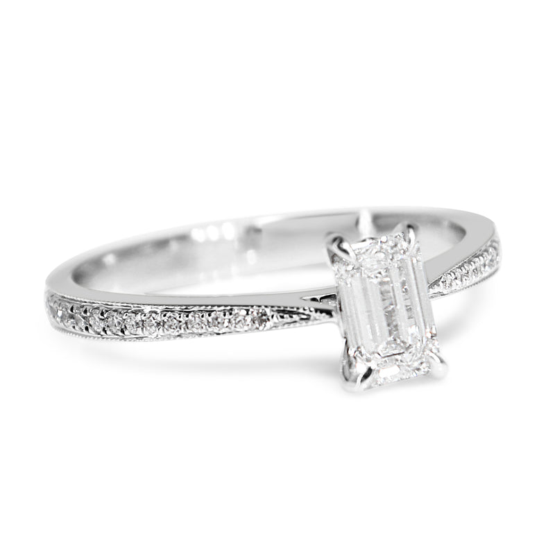 18ct White Gold Emerald Cut Diamond Solitaire Ring