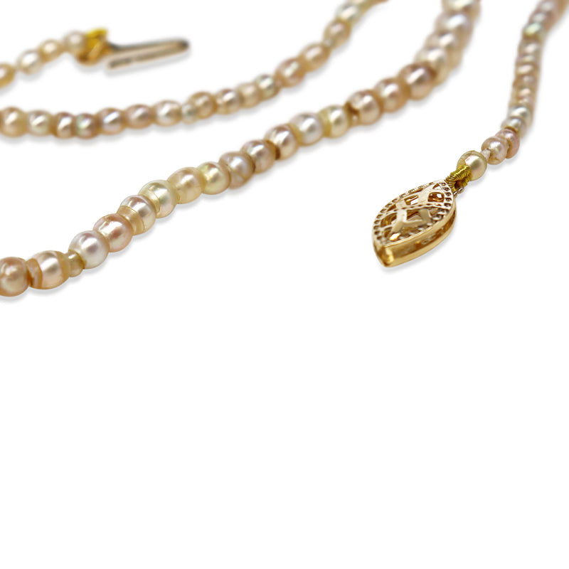 14ct Yellow Gold Clasp with Antique Natural Pearl Necklace
