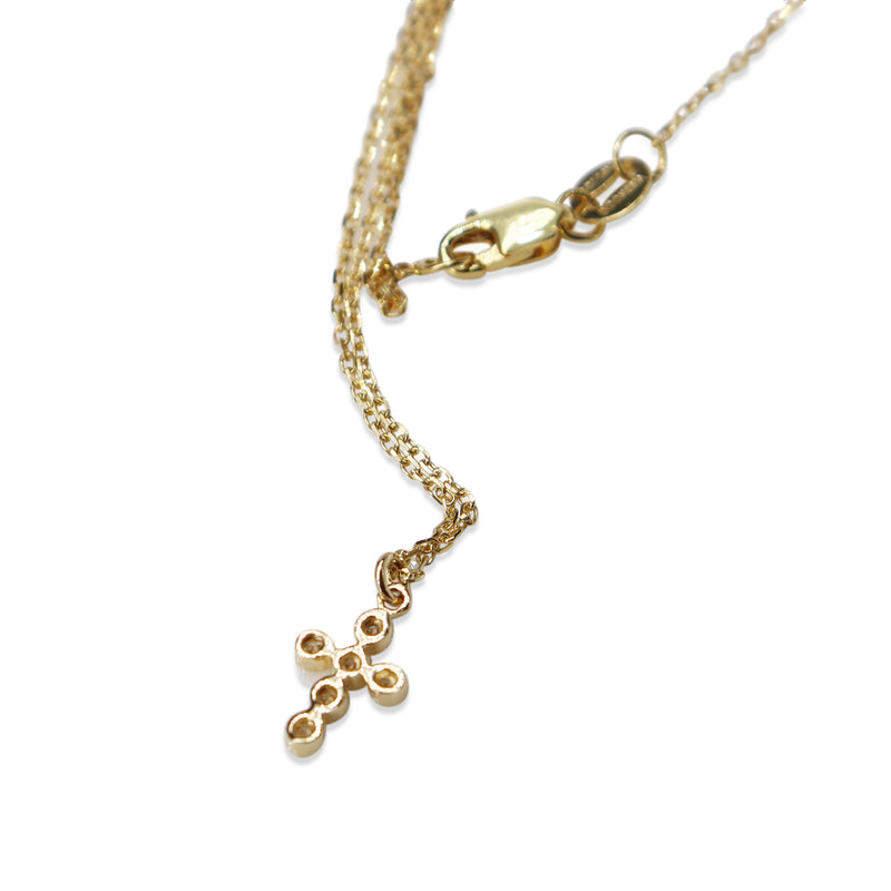 14ct Yellow Gold Fine Bezel Diamond Cross Necklace