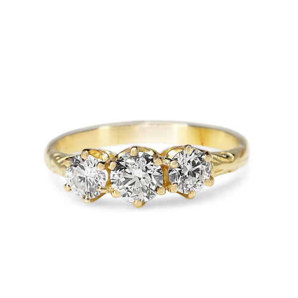 18ct Yellow Gold Antique Style 3 Stone Diamond Ring