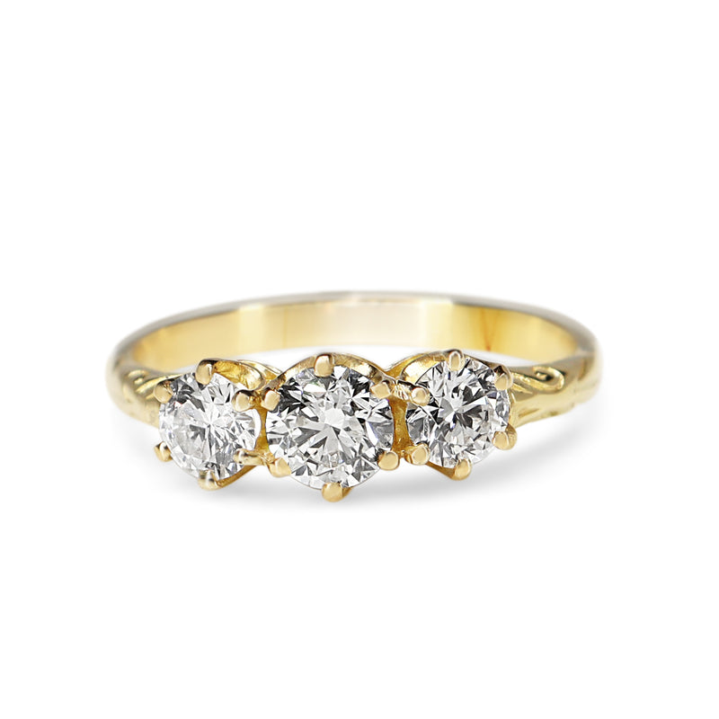 18ct Yellow Gold Antique Style 3 Stone Diamond Ring