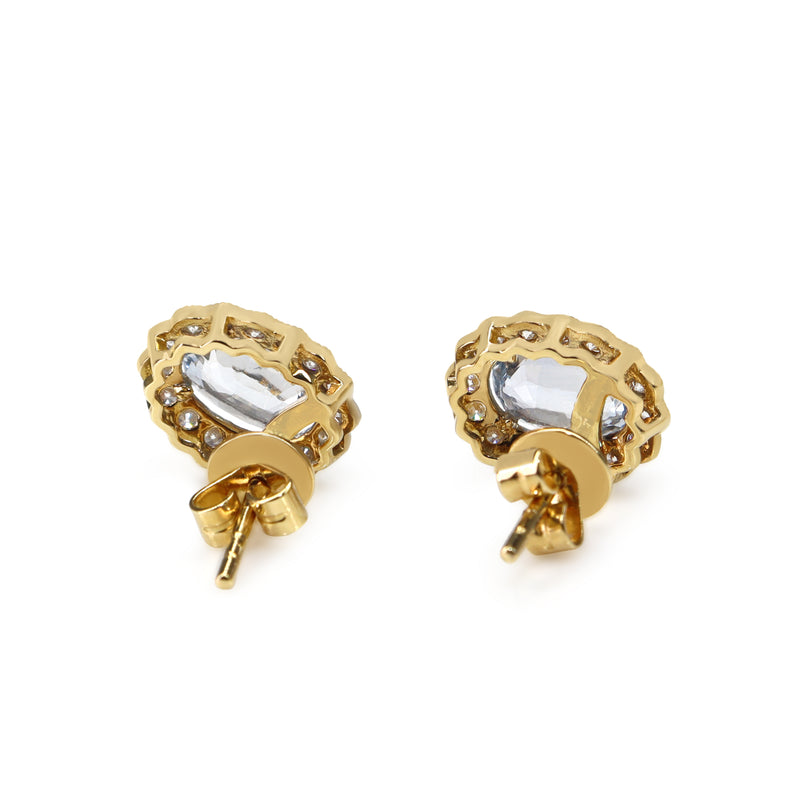 18ct Yellow and White Gold Aquamarine and Diamond Daisy Style Stud Earrings