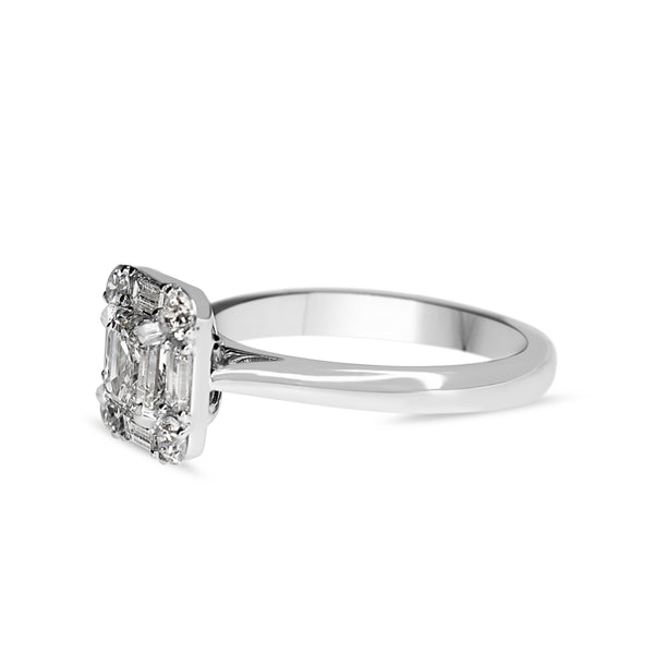 Platinum Asscher and Baguette Diamond Halo Ring