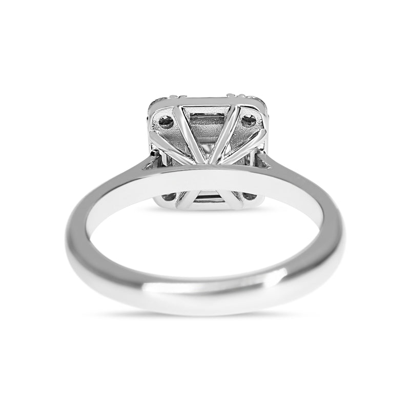Platinum Asscher and Baguette Diamond Halo Ring