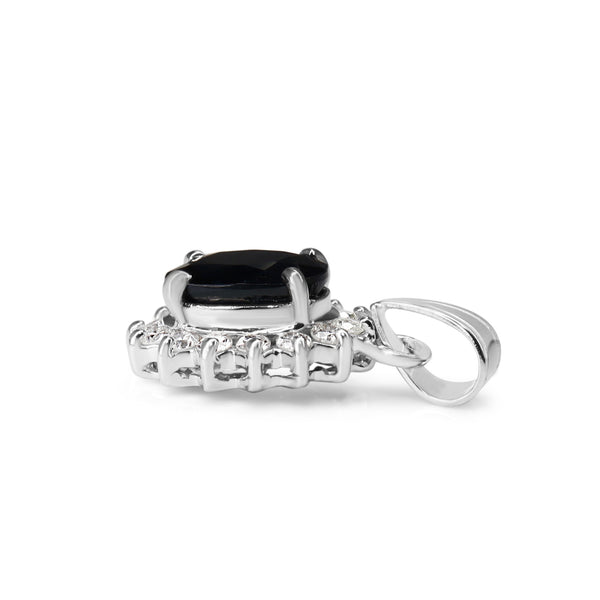 Platinum Sapphire and Diamond Halo Pendant