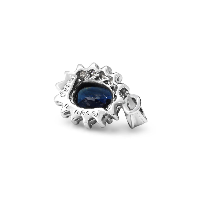 Platinum Sapphire and Diamond Halo Pendant