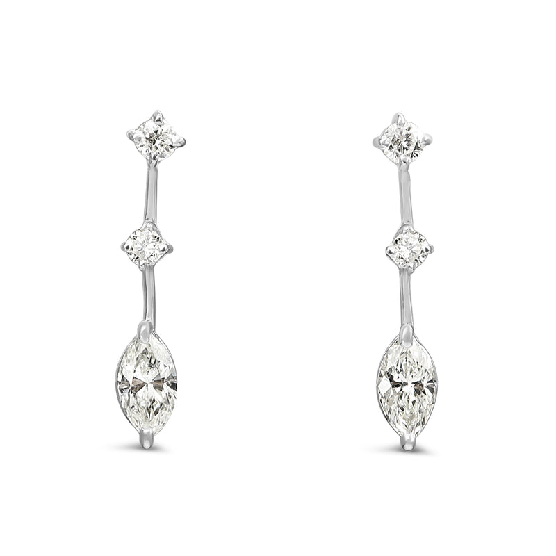 Platinum Round and Marquise Diamond Drop Earrings