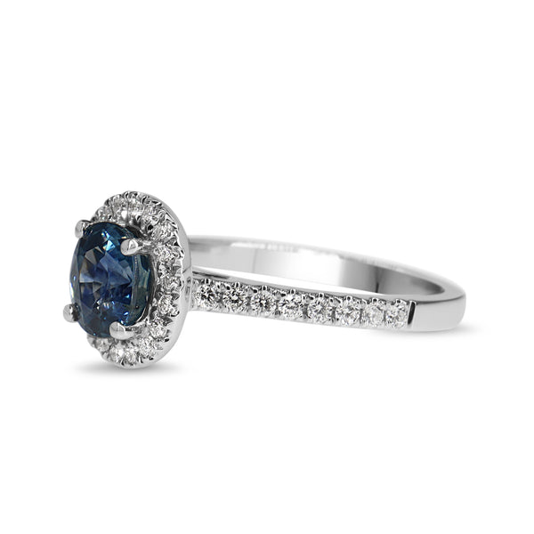 18ct White Gold Sapphire and Diamond Halo Ring