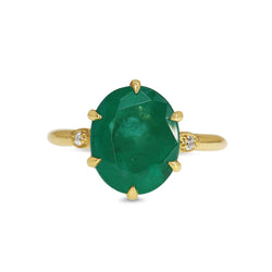 18ct Yellow Gold Oval Emerald and DIamond Solitaire Ring