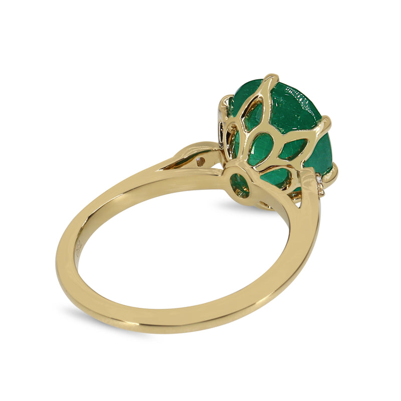 18ct Yellow Gold Oval Emerald and DIamond Solitaire Ring