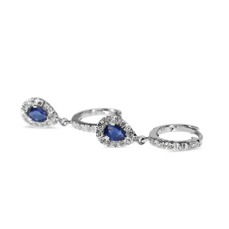 18ct White Gold Sapphire and Diamond Pear Shaped Halo Earrings