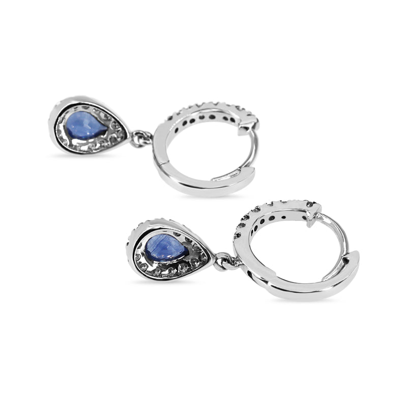 18ct White Gold Sapphire and Diamond Pear Shaped Halo Earrings