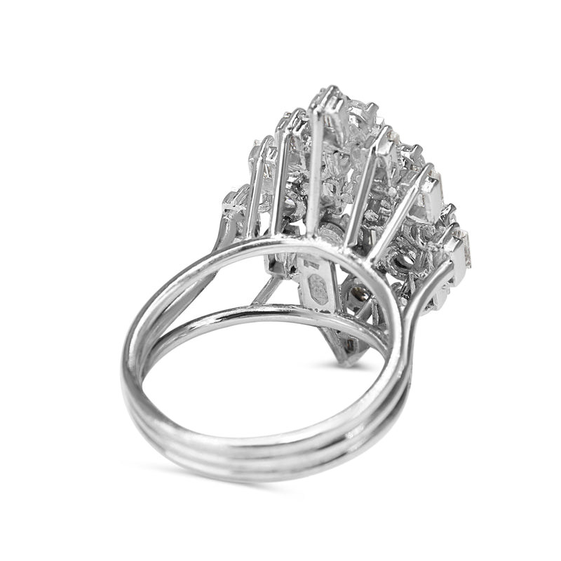14ct White Gold Baguette and Round Diamond Cocktail Ring