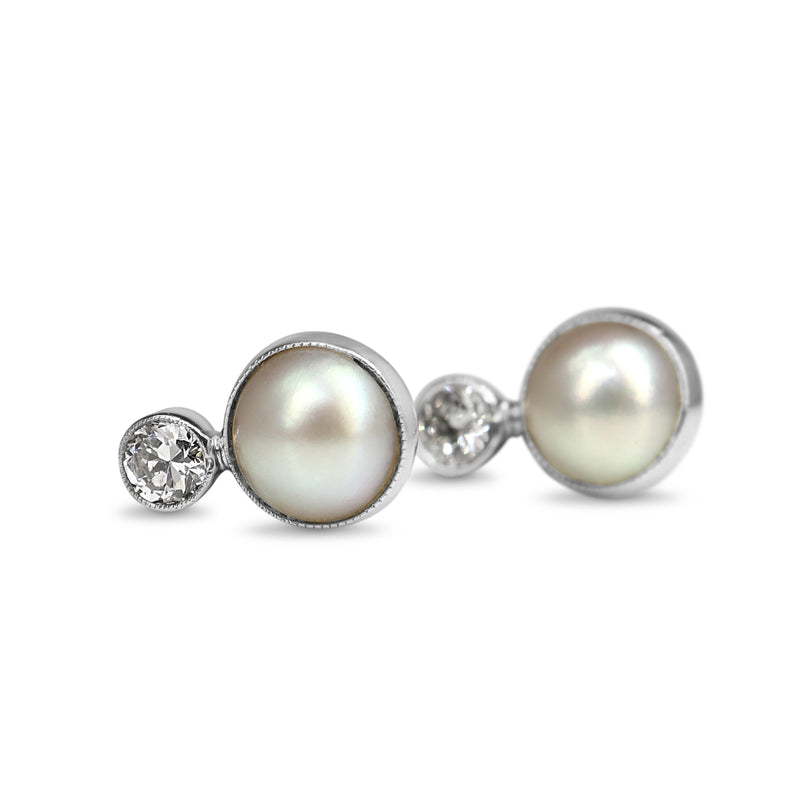 18ct White Gold Mabé Pearl and Old Cut Diamond Stud Earrings