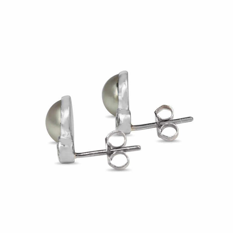 18ct White Gold Mabé Pearl and Old Cut Diamond Stud Earrings