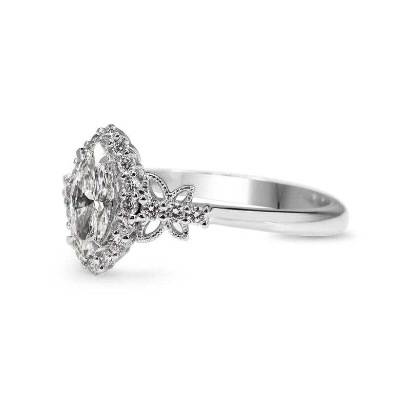 18ct White Gold Diamond Marquise Halo Butterfly Ring