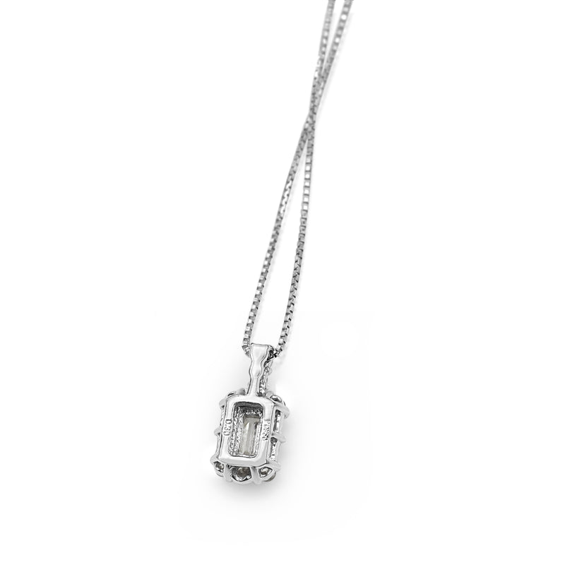Platinum Baguette and Round Diamond Halo Necklace